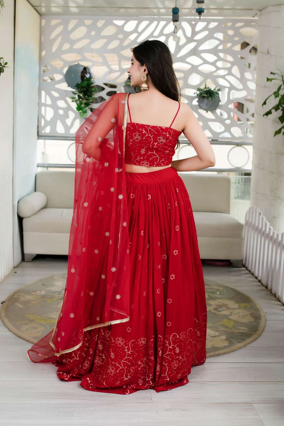 Graceful Georgette Lehenga Choli Featuring a Draped Attached Dupatta