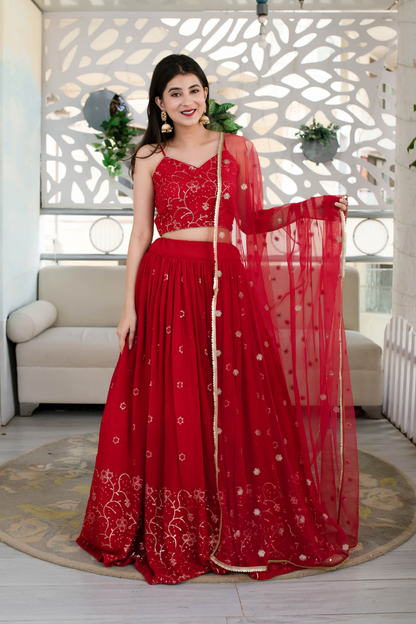 Graceful Georgette Lehenga Choli Featuring a Draped Attached Dupatta