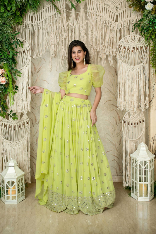 Graceful Georgette Lehenga Choli Featuring a Draped Attached Dupatta