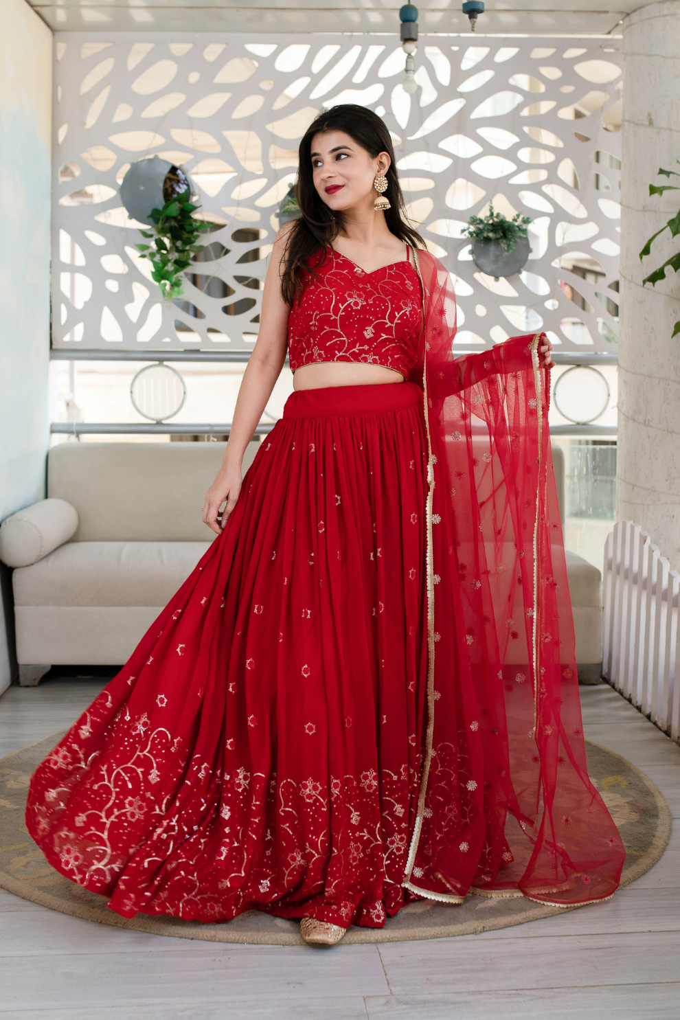 Graceful Georgette Lehenga Choli Featuring a Draped Attached Dupatta