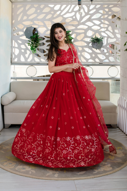 Graceful Georgette Lehenga Choli Featuring a Draped Attached Dupatta