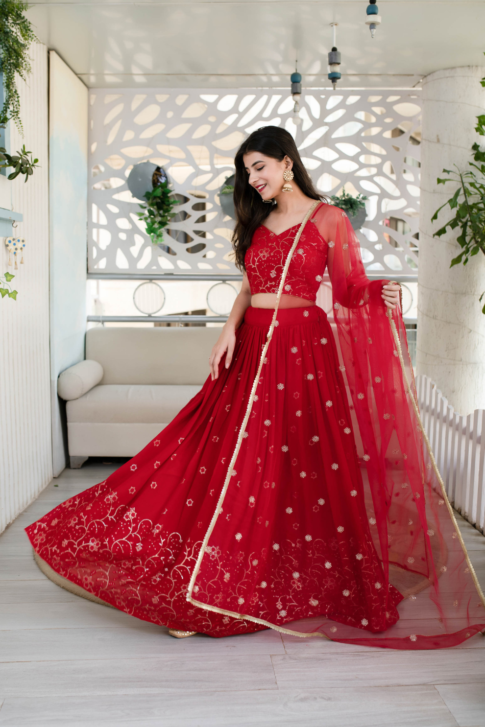 Graceful Georgette Lehenga Choli Featuring a Draped Attached Dupatta