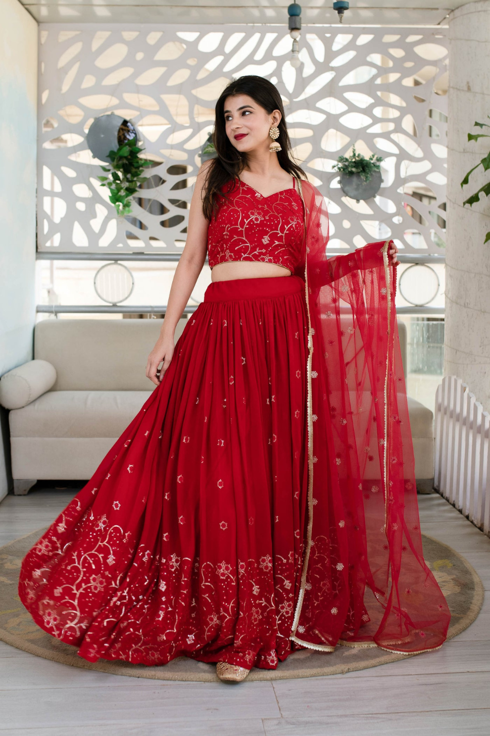Graceful Georgette Lehenga Choli Featuring a Draped Attached Dupatta
