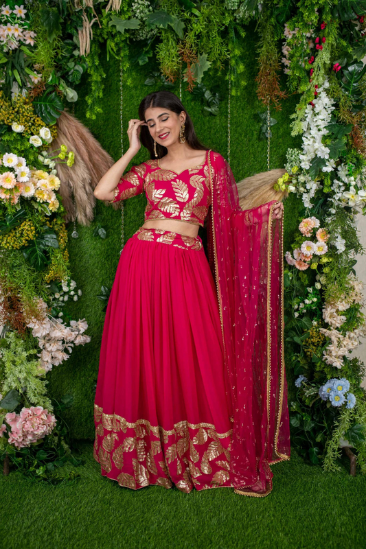 Graceful Georgette Lehenga Choli Featuring a Draped Attached Dupatta