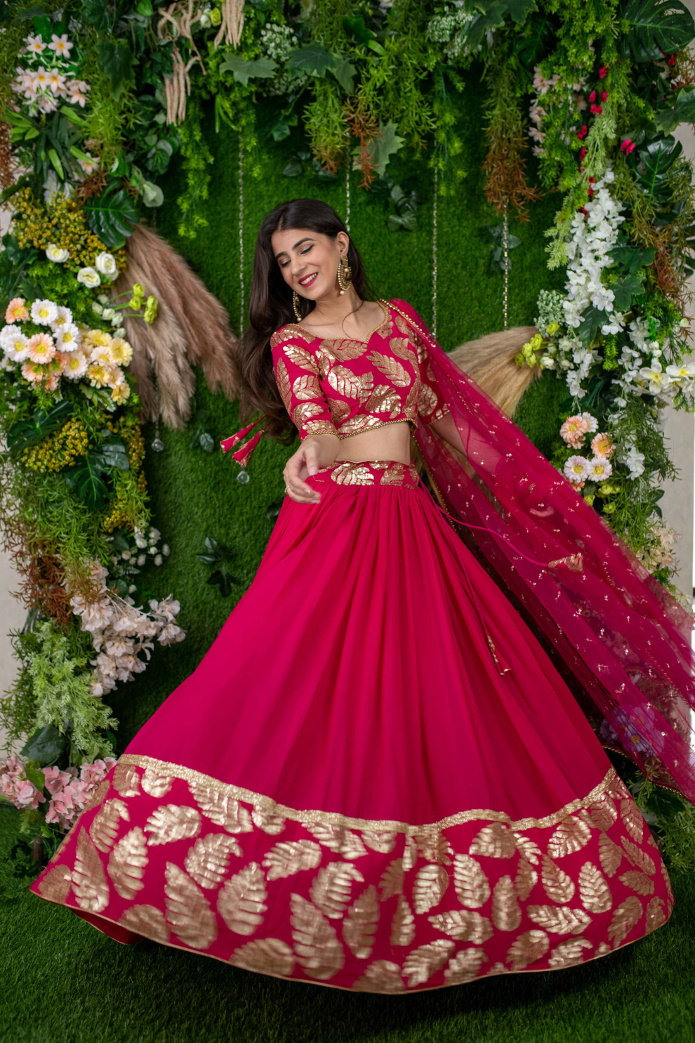 Graceful Georgette Lehenga Choli Featuring a Draped Attached Dupatta