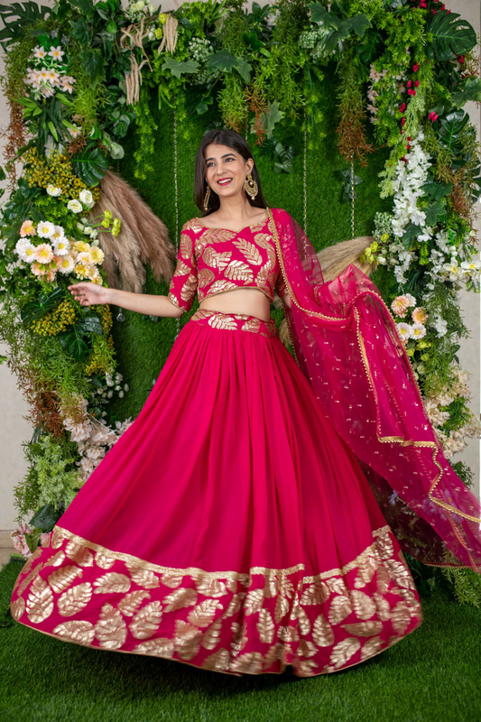 Graceful Georgette Lehenga Choli Featuring a Draped Attached Dupatta