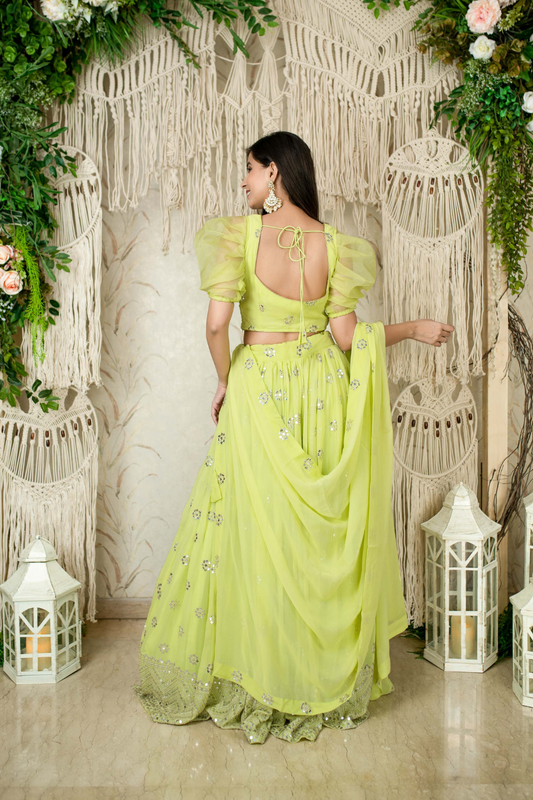 Graceful Georgette Lehenga Choli Featuring a Draped Attached Dupatta