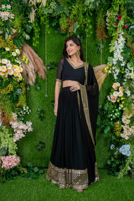 Graceful Georgette Lehenga Choli Featuring a Draped Attached Dupatta