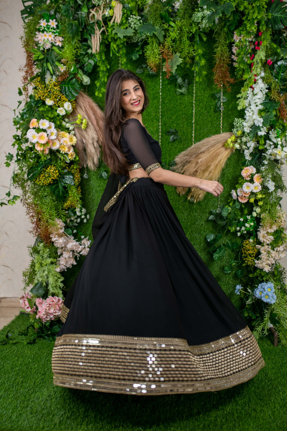 Graceful Georgette Lehenga Choli Featuring a Draped Attached Dupatta