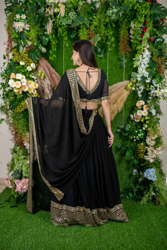 Graceful Georgette Lehenga Choli Featuring a Draped Attached Dupatta