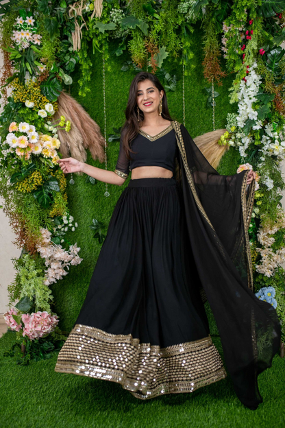 Graceful Georgette Lehenga Choli Featuring a Draped Attached Dupatta