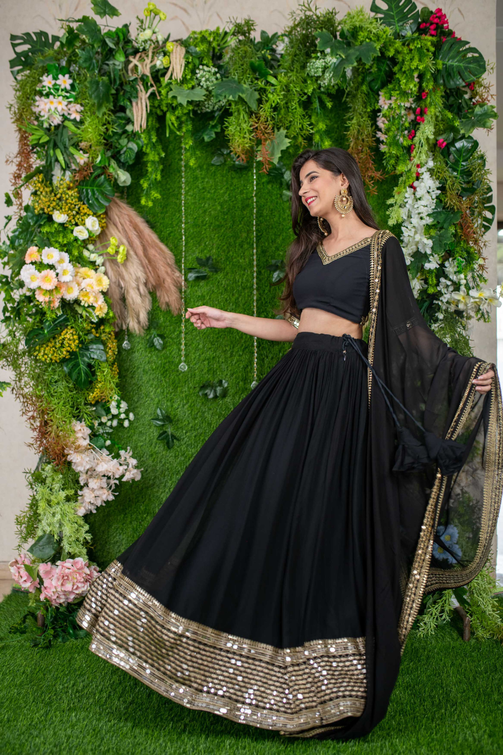 Graceful Georgette Lehenga Choli Featuring a Draped Attached Dupatta
