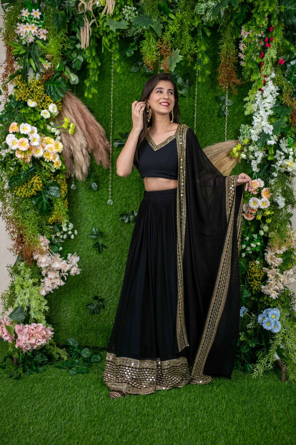 Graceful Georgette Lehenga Choli Featuring a Draped Attached Dupatta