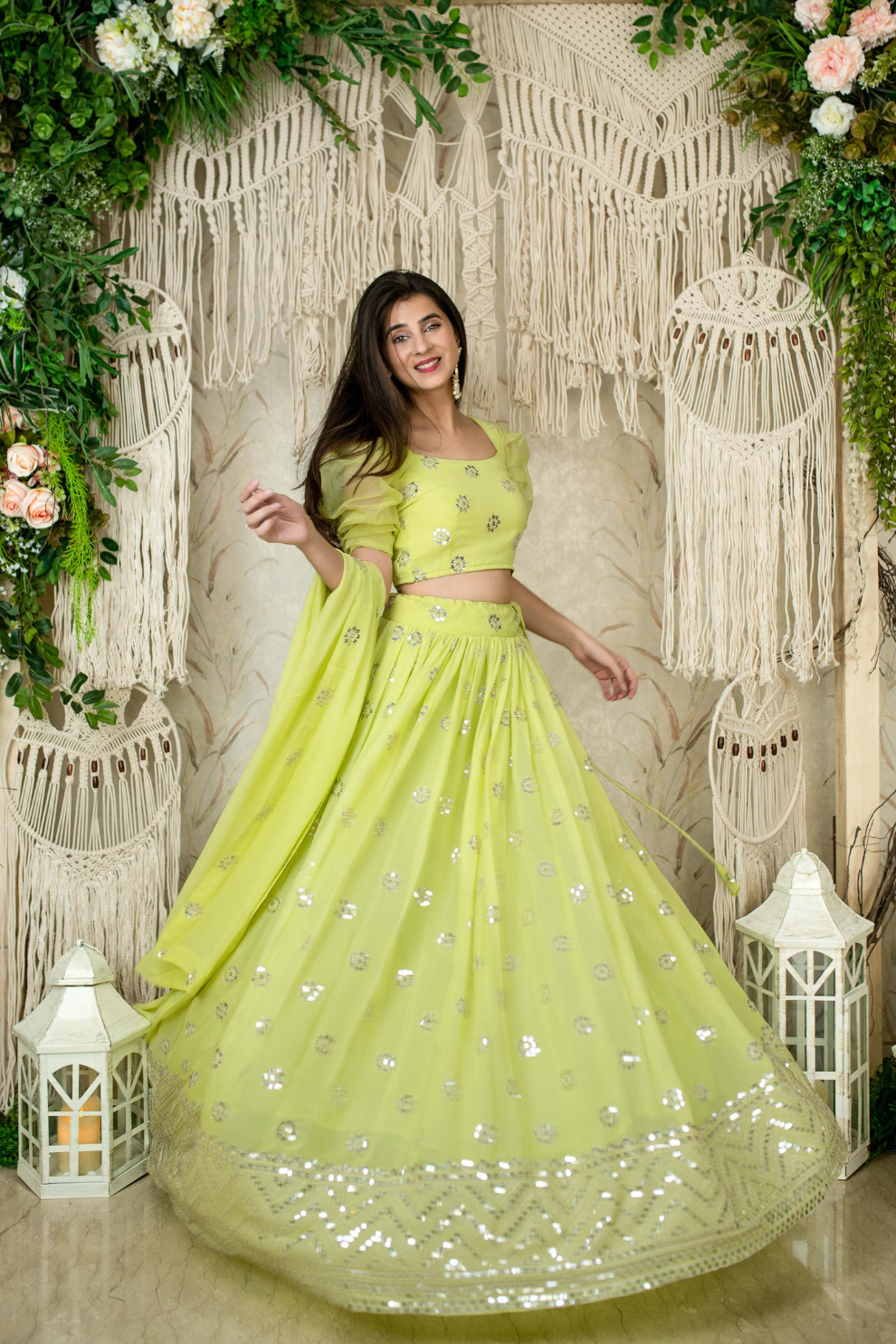Graceful Georgette Lehenga Choli Featuring a Draped Attached Dupatta