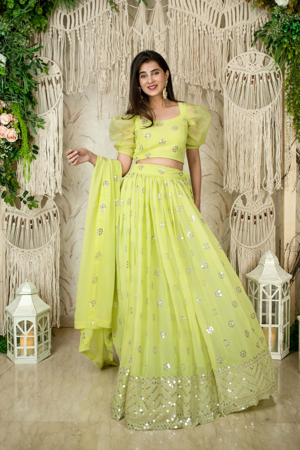 Graceful Georgette Lehenga Choli Featuring a Draped Attached Dupatta