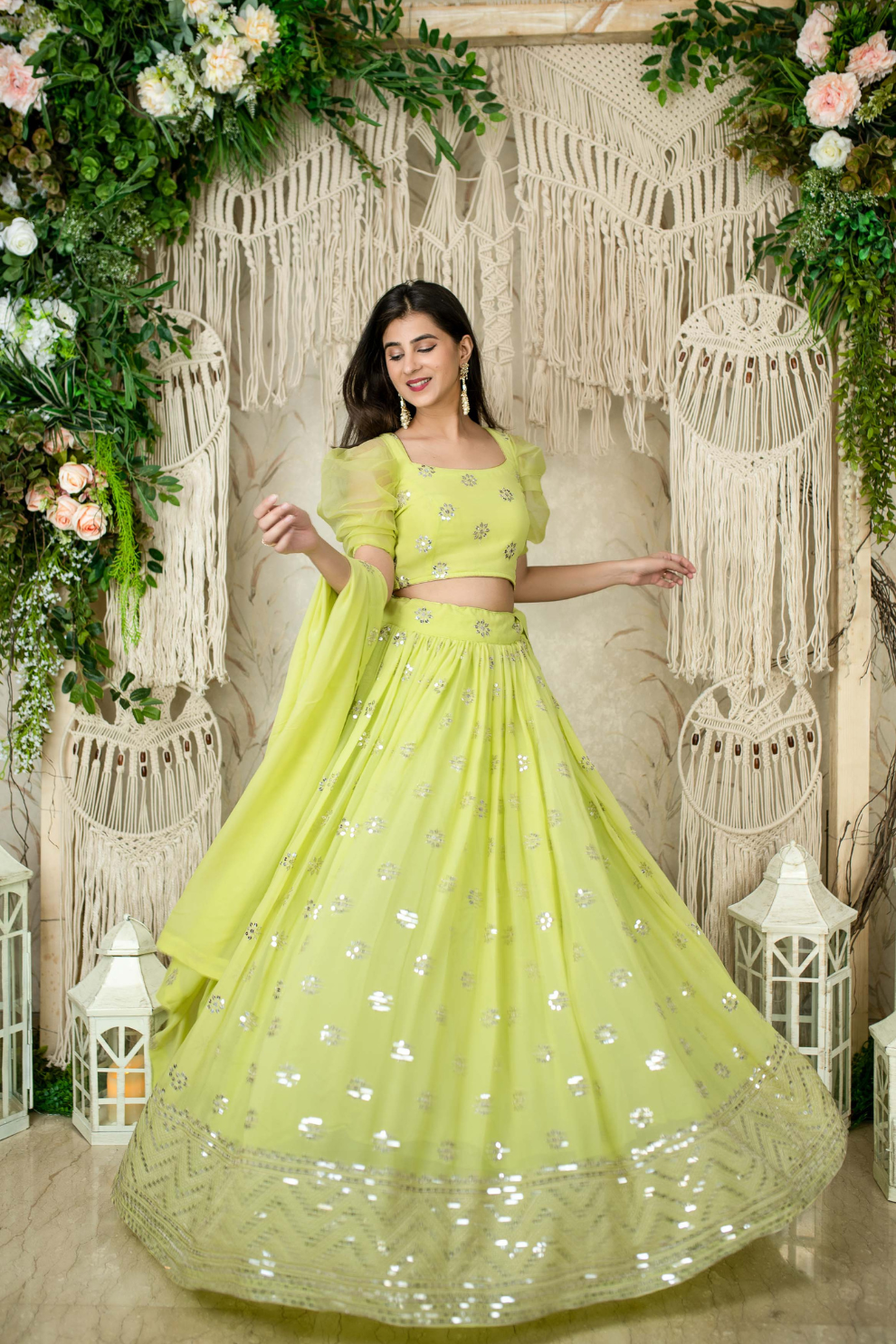Graceful Georgette Lehenga Choli Featuring a Draped Attached Dupatta
