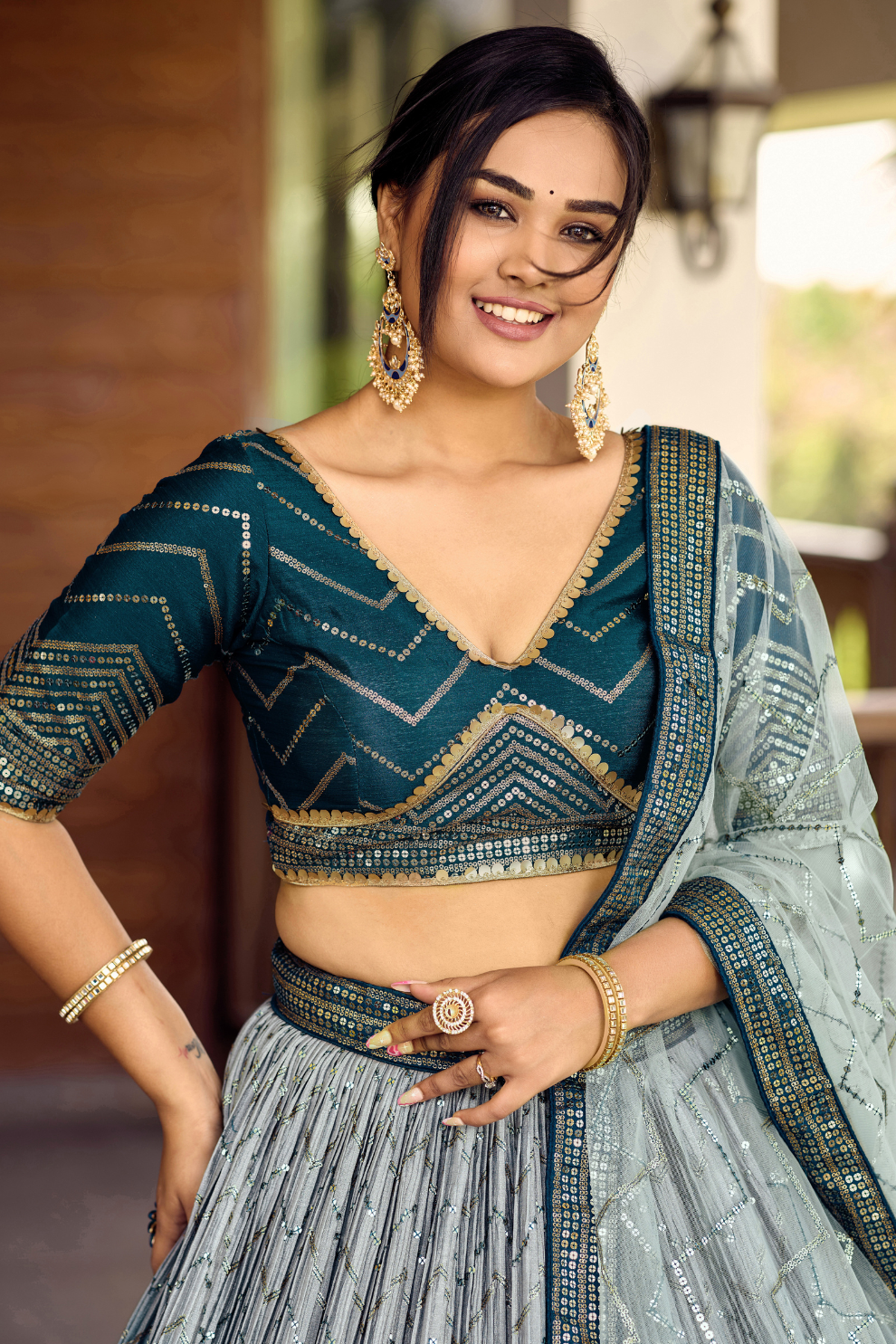 Graceful Lehenga Set with Sequins & Thread Embroidery