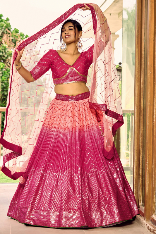 Graceful Lehenga Set with Sequins & Thread Embroidery