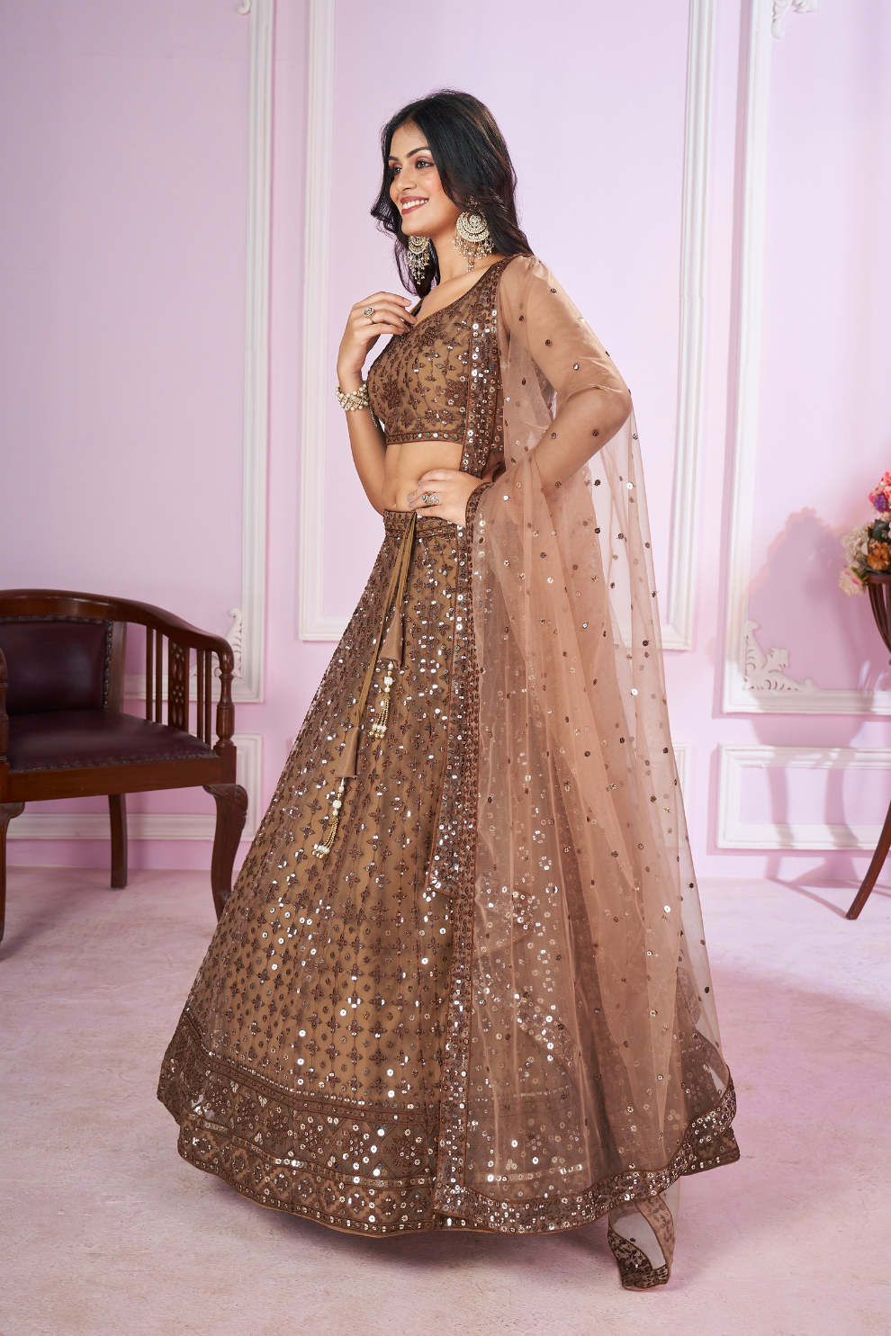 Designer Lehenga Set with Sequins Thread & Badla Zari Embroidery