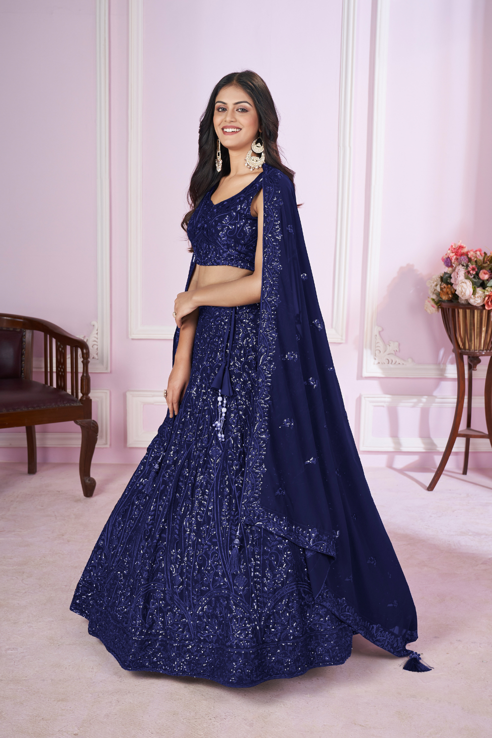 Designer Lehenga Set with Sequins Thread & Badla Zari Embroidery