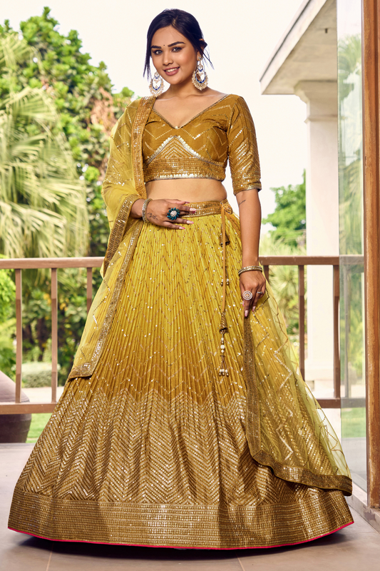 Graceful Lehenga Set with Sequins & Thread Embroidery