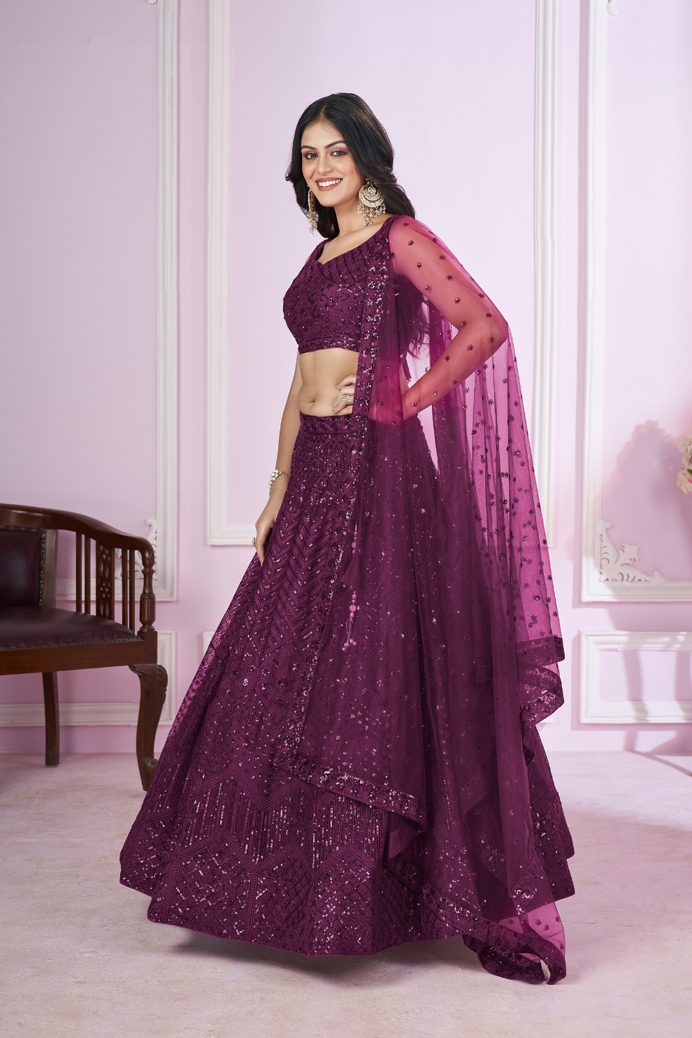Designer Lehenga Set with Sequins Thread & Badla Zari Embroidery