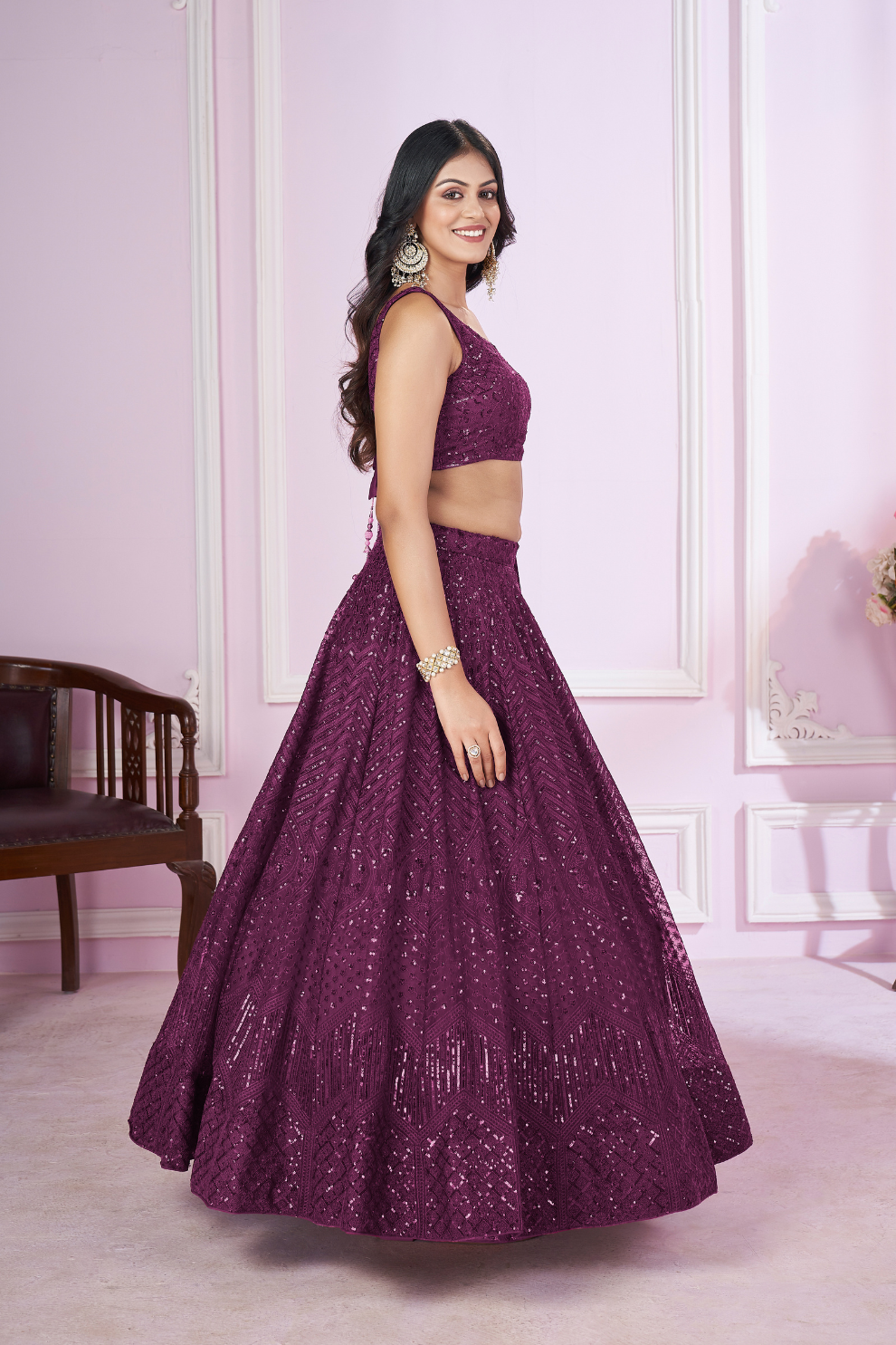 Designer Lehenga Set with Sequins Thread & Badla Zari Embroidery