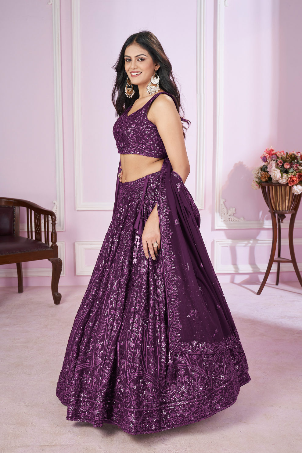 Designer Lehenga Set with Sequins Thread & Badla Zari Embroidery