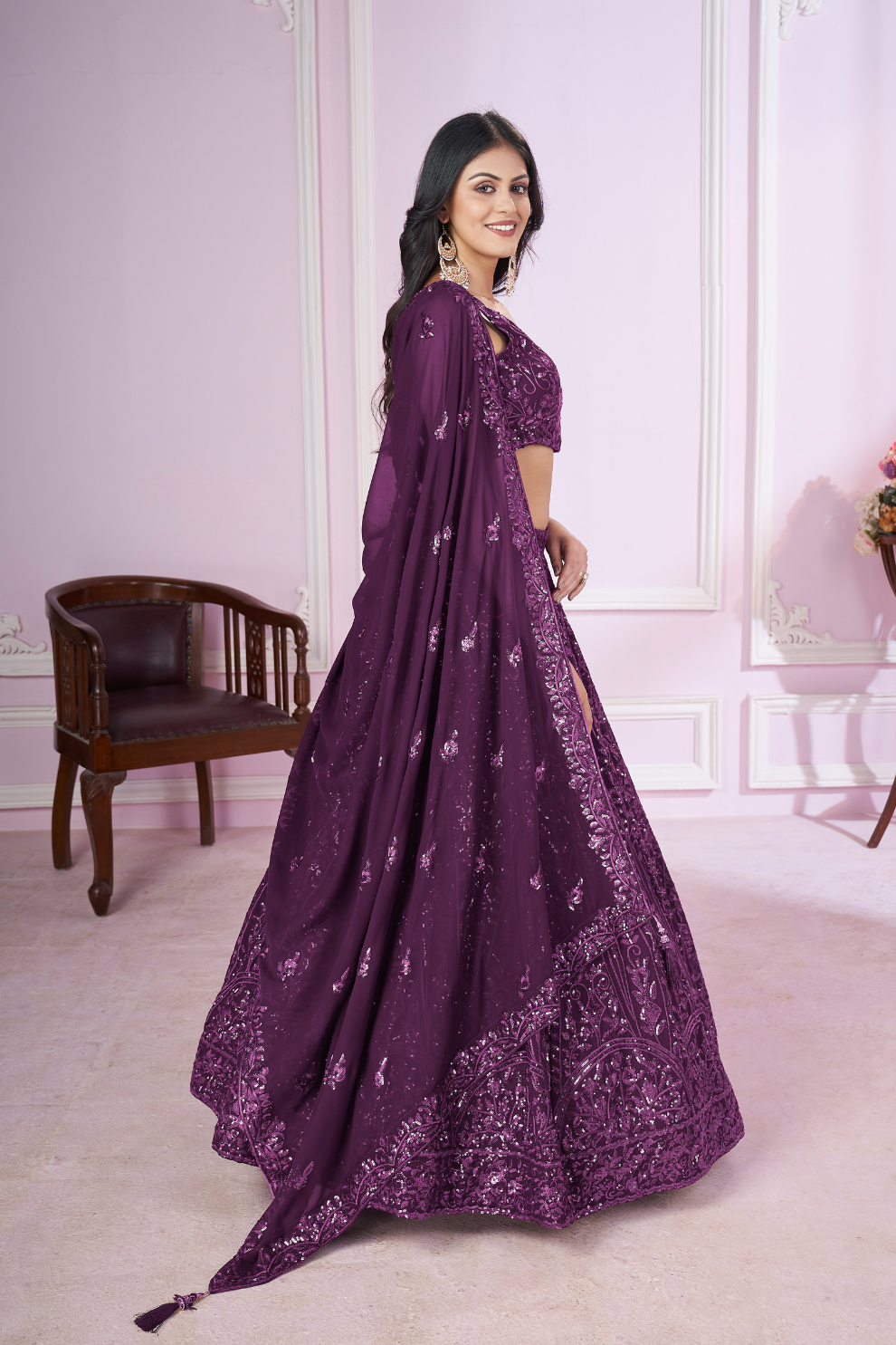 Designer Lehenga Set with Sequins Thread & Badla Zari Embroidery