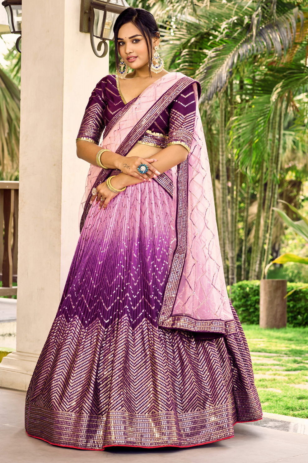 Graceful Lehenga Set with Sequins & Thread Embroidery