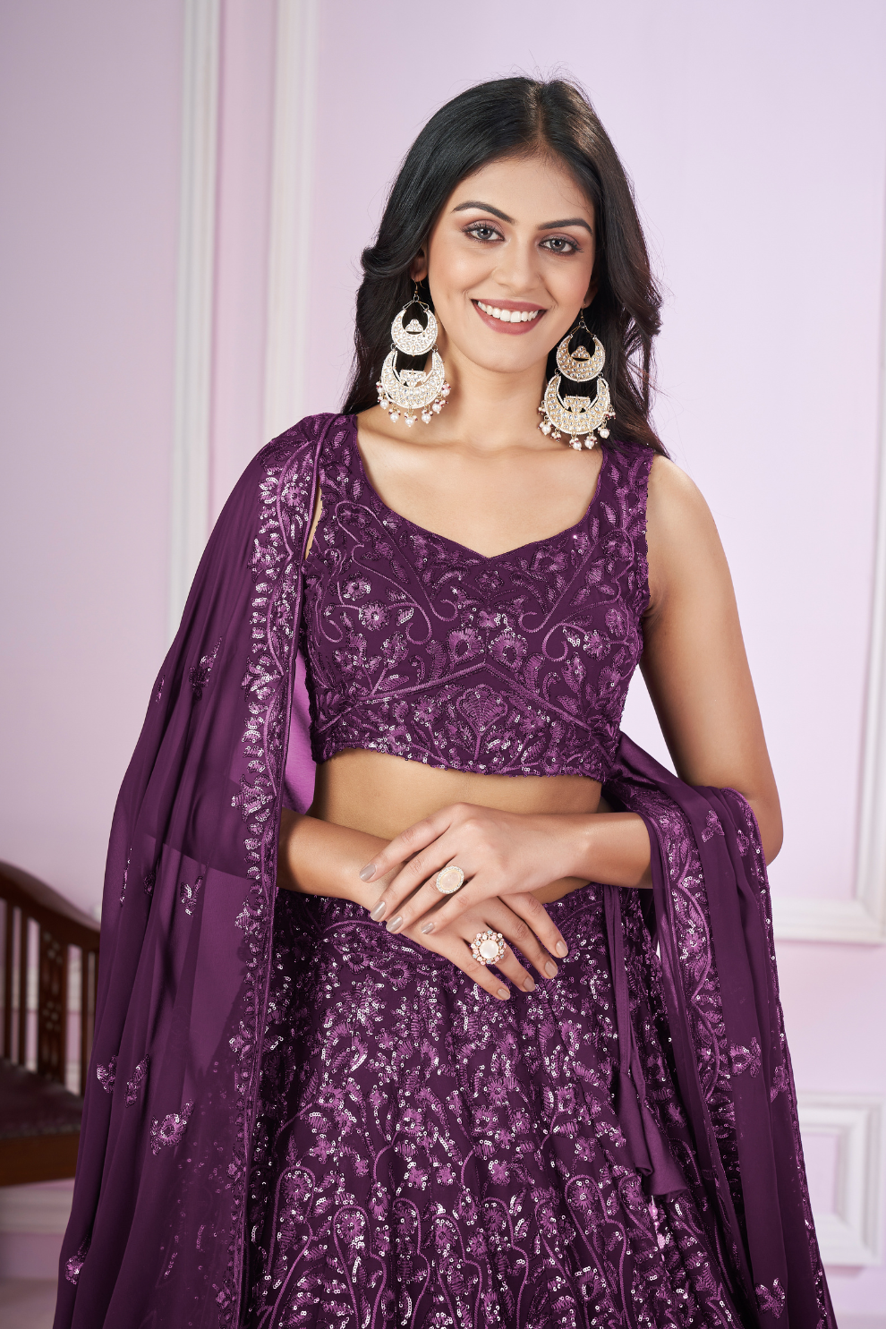 Designer Lehenga Set with Sequins Thread & Badla Zari Embroidery