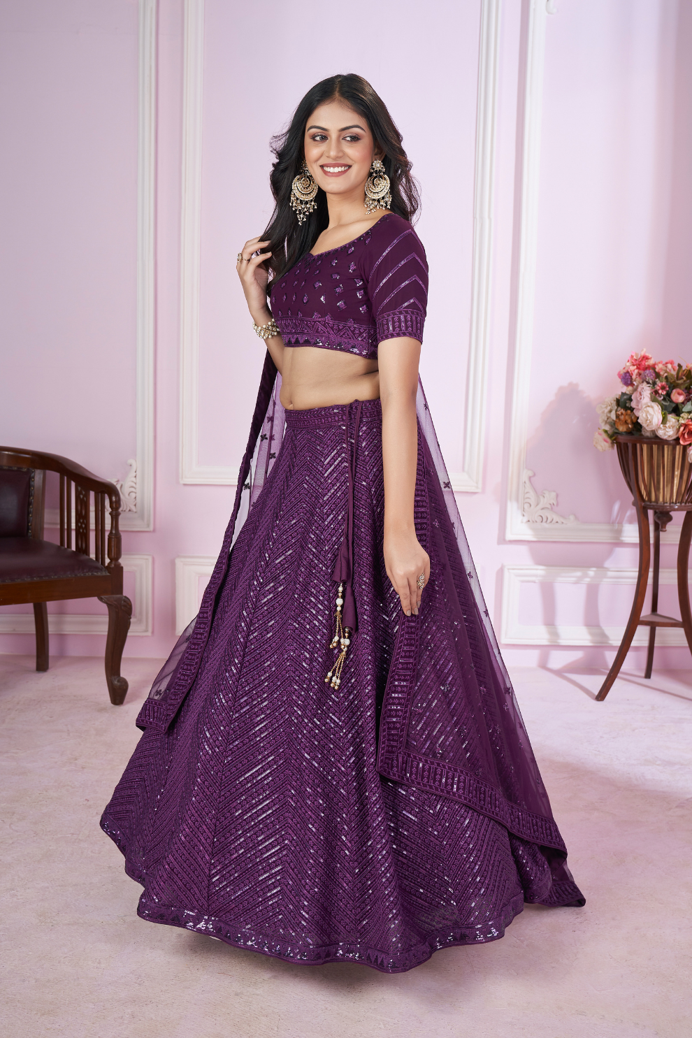 Designer Lehenga Set with Sequins Thread & Badla Zari Embroidery