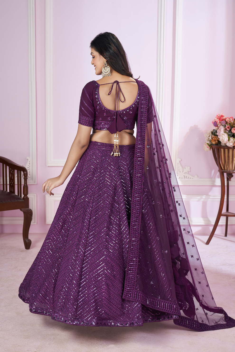 Designer Lehenga Set with Sequins Thread & Badla Zari Embroidery