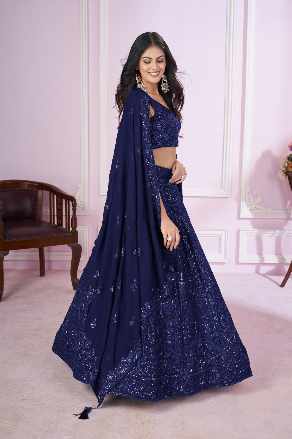 Designer Lehenga Set with Sequins Thread & Badla Zari Embroidery