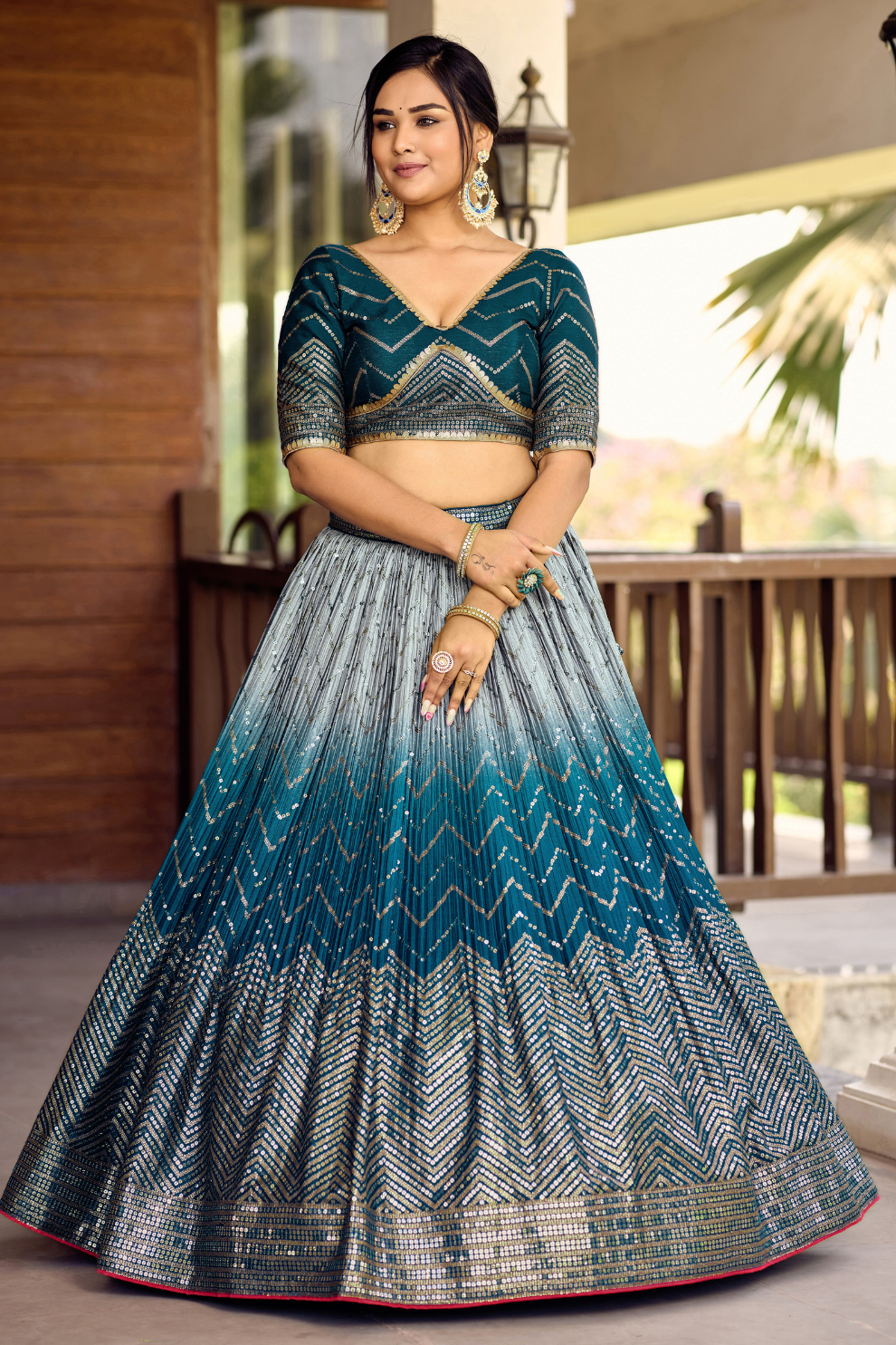 Graceful Lehenga Set with Sequins & Thread Embroidery