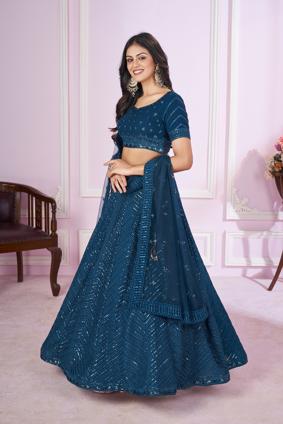 Designer Lehenga Set with Sequins Thread & Badla Zari Embroidery