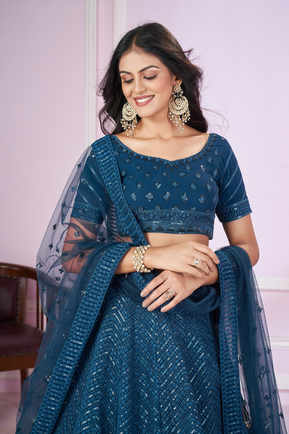 Designer Lehenga Set with Sequins Thread & Badla Zari Embroidery