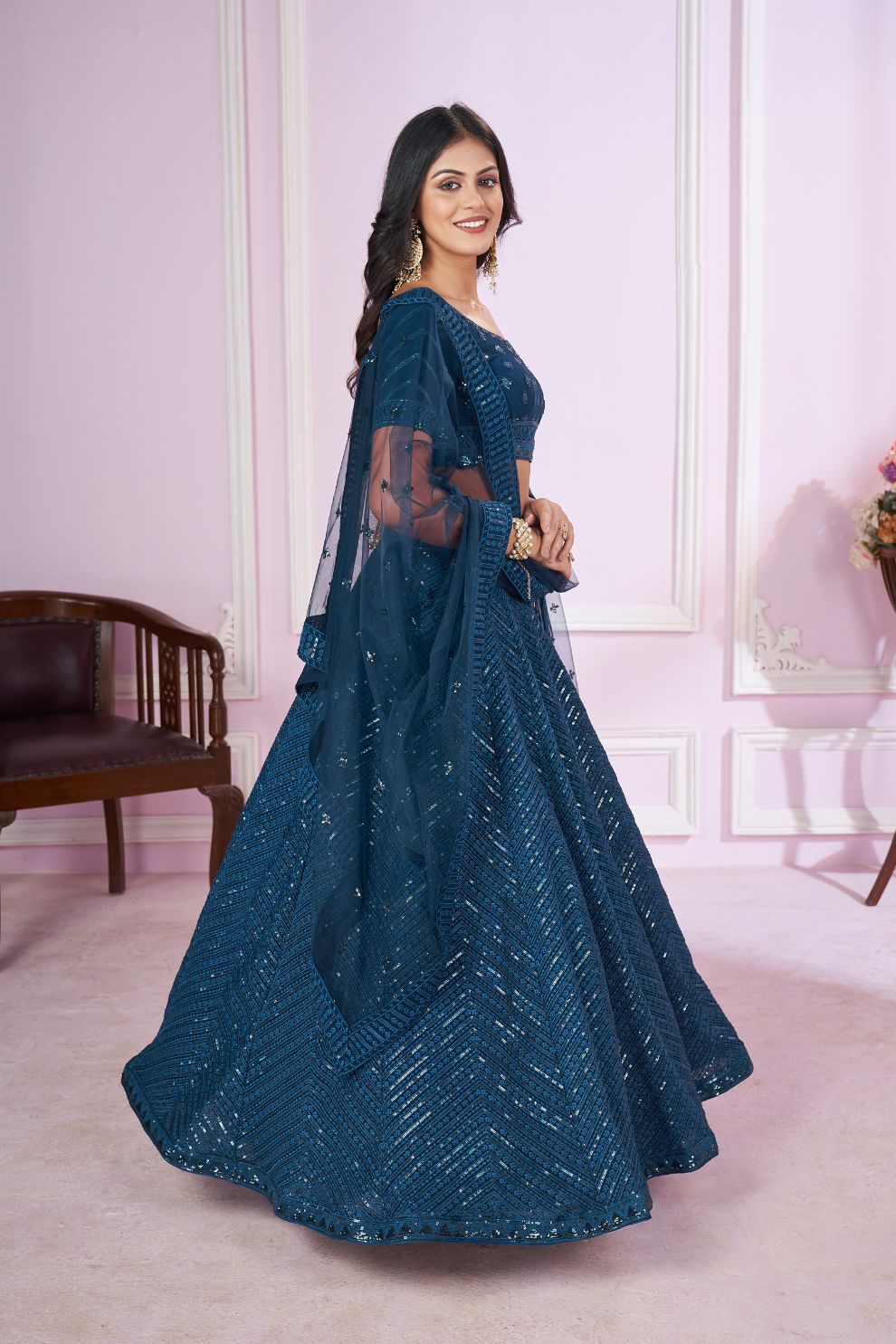 Designer Lehenga Set with Sequins Thread & Badla Zari Embroidery