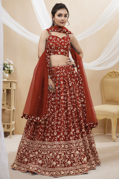 Stunning Lehenga Set with Sequins & Zari Embroidered Work