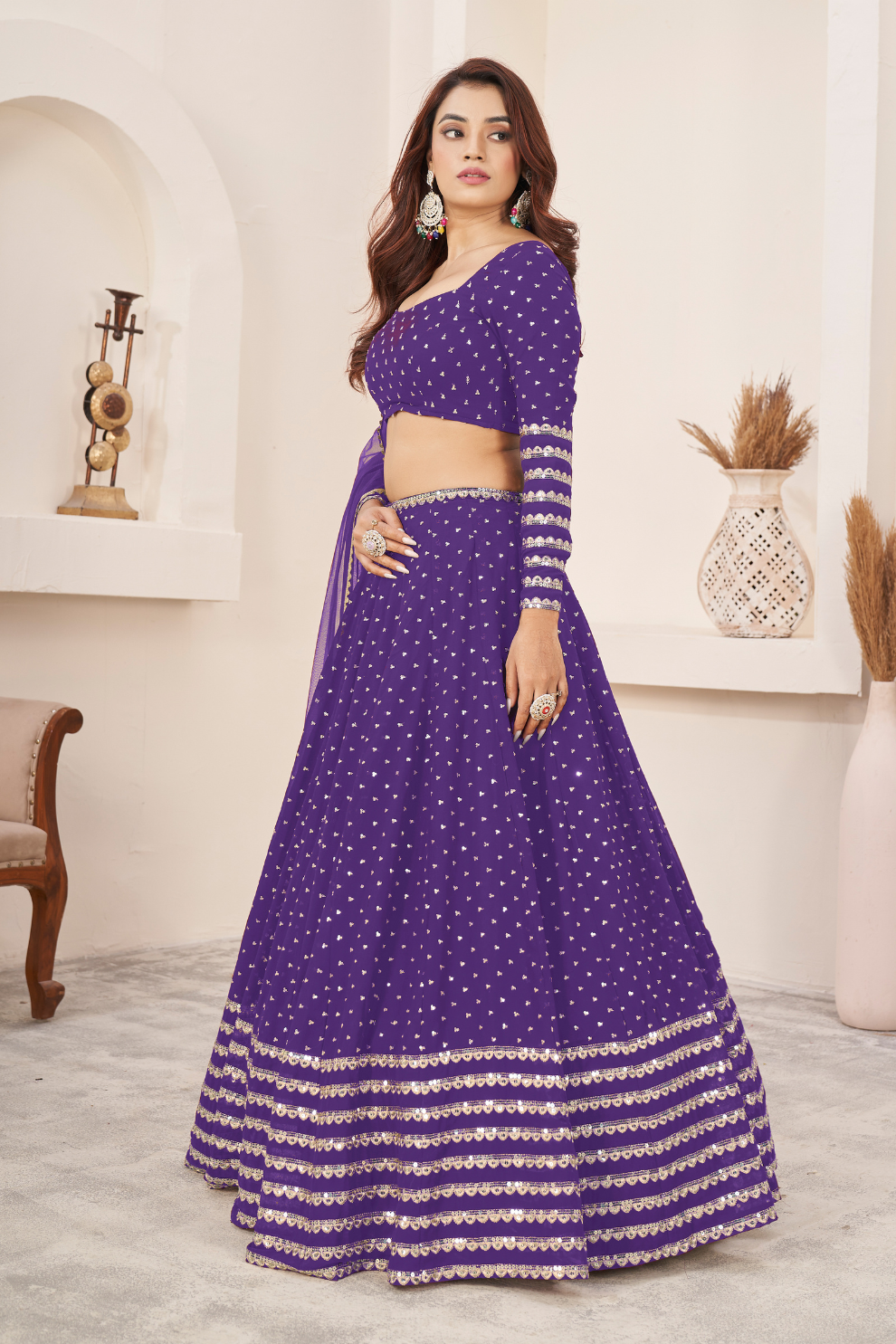 Elegant Sequins and Zari Embroidered Lehenga Set