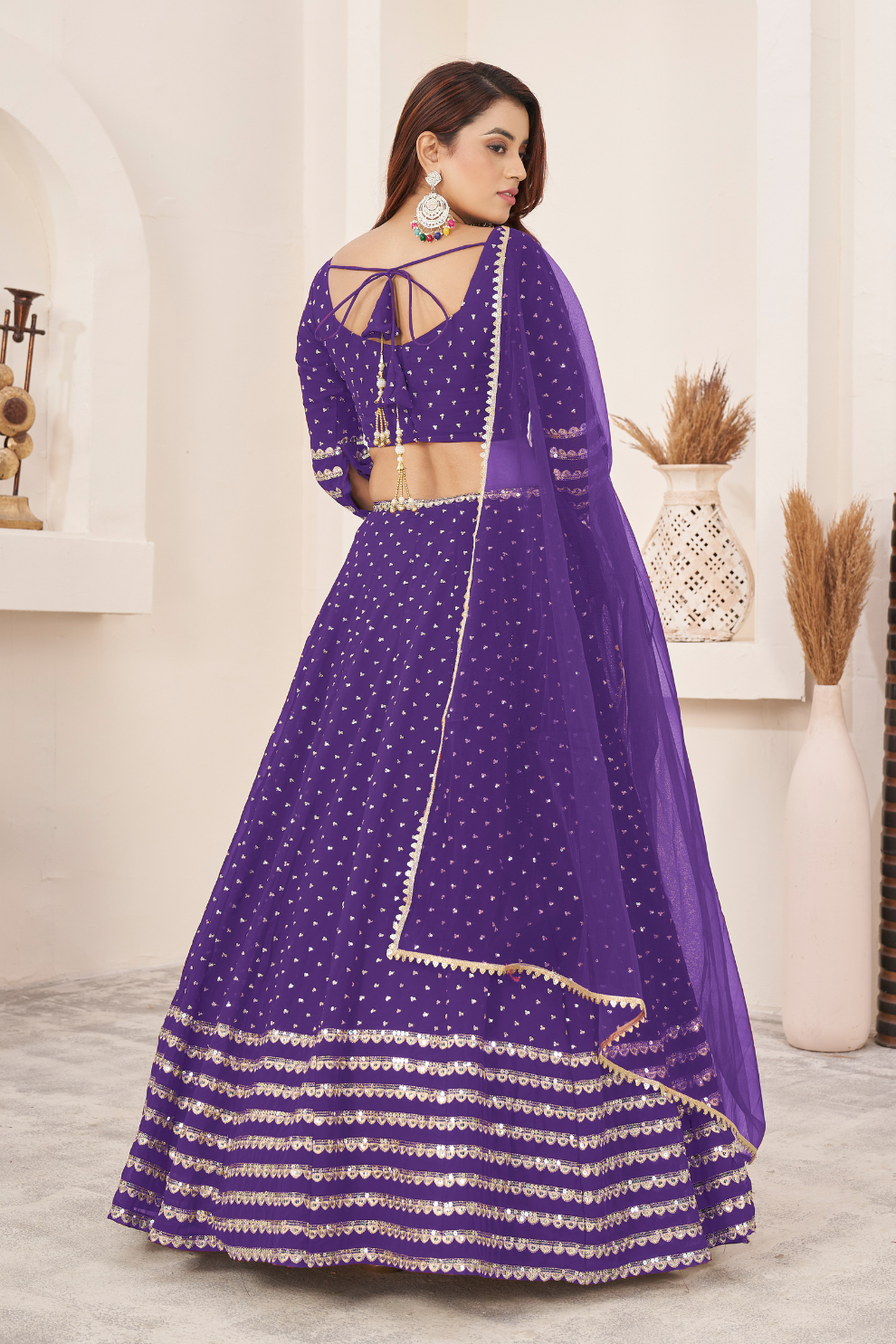 Elegant Sequins and Zari Embroidered Lehenga Set