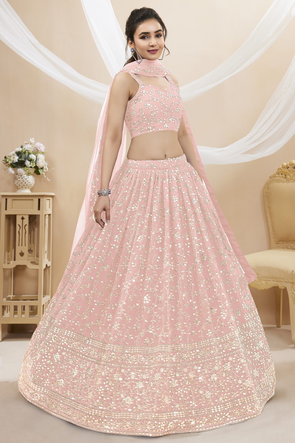 Stunning Lehenga Set with Sequins & Zari Embroidered Work