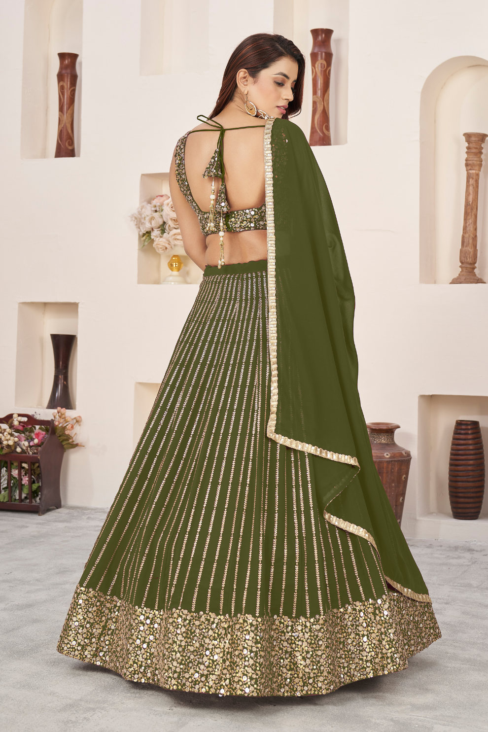 Elegant Sequins and Zari Embroidered Lehenga Set