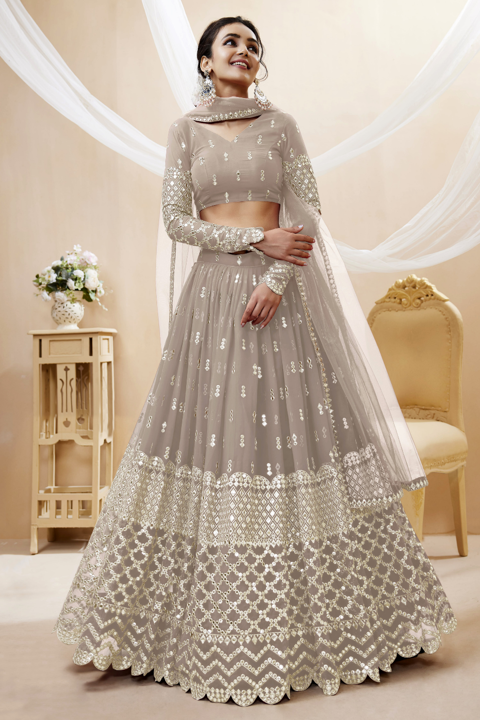 Designer Georgette Lehenga and Soft Net Dupatta Ensemble
