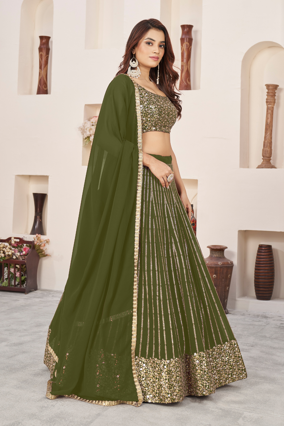 Elegant Sequins and Zari Embroidered Lehenga Set