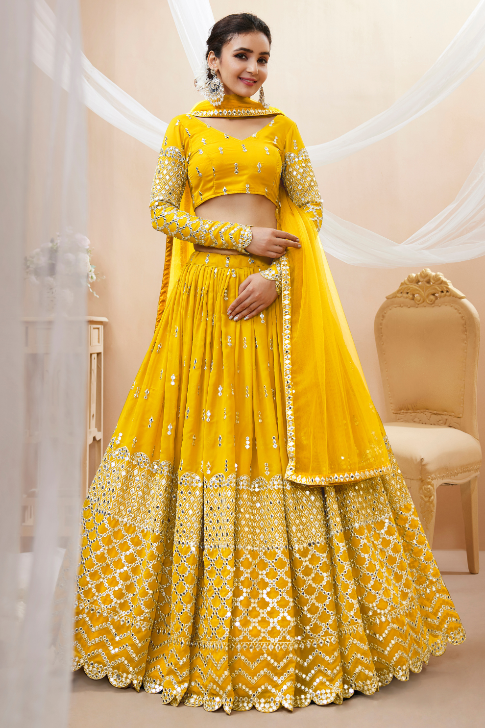 Designer Georgette Lehenga and Soft Net Dupatta Ensemble