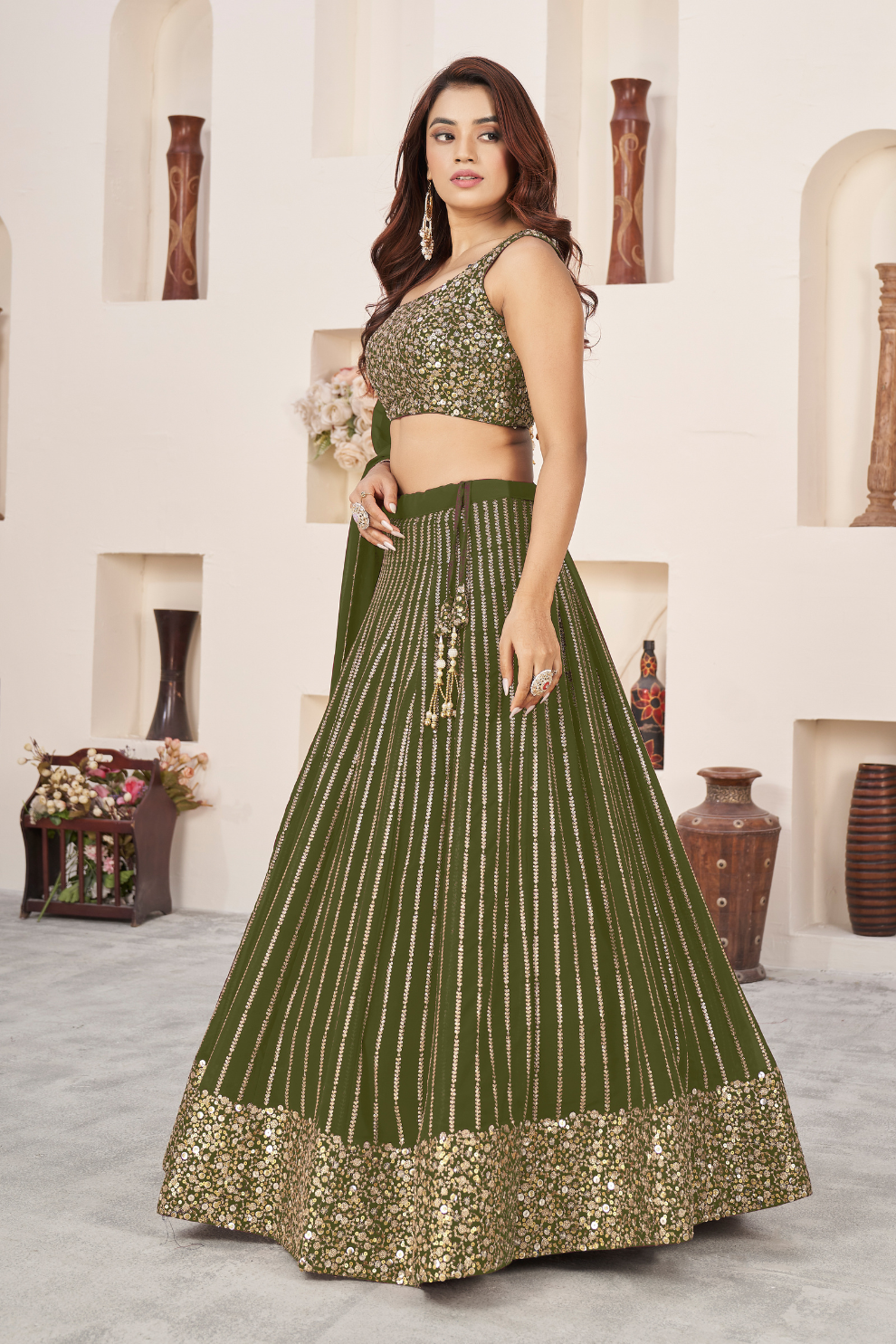 Elegant Sequins and Zari Embroidered Lehenga Set
