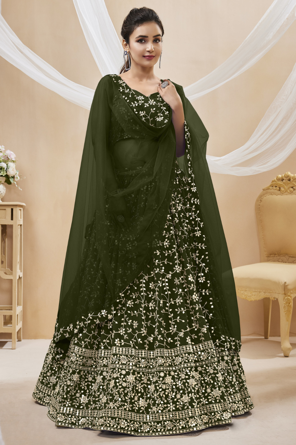Stunning Lehenga Set with Sequins & Zari Embroidered Work
