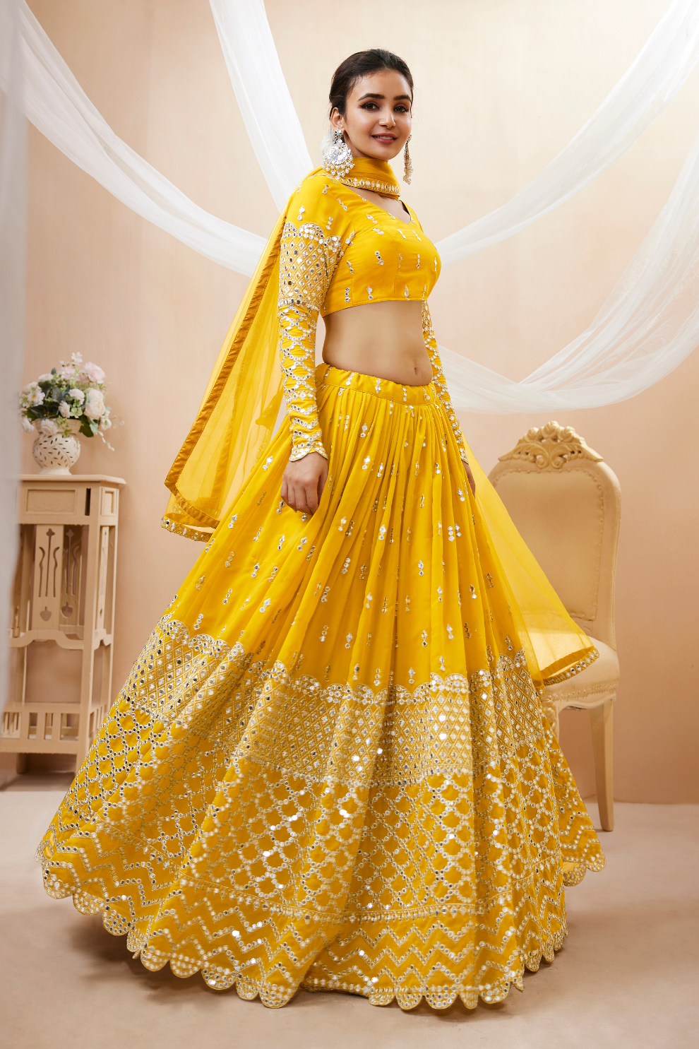 Designer Georgette Lehenga and Soft Net Dupatta Ensemble