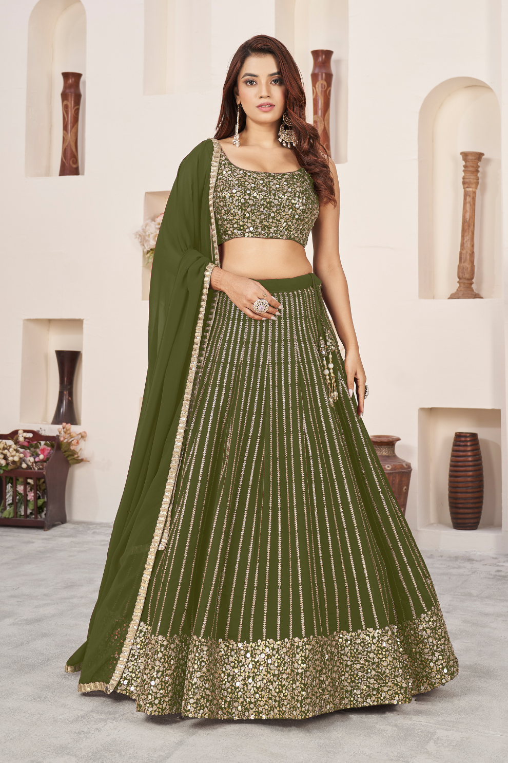 Elegant Sequins and Zari Embroidered Lehenga Set